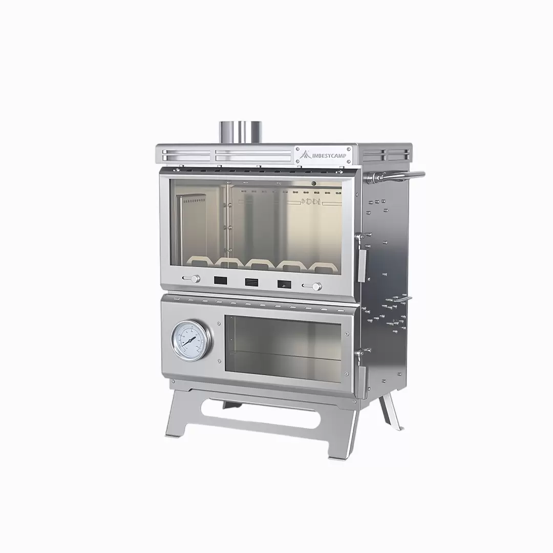 Многофункциональная походная плита из нержавеющей стали, предназначенная для модульного приготовления пищи на открытом воздухе.